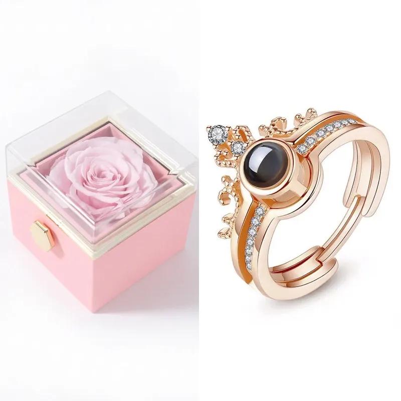 Rotating Eternal Rose Jewelry Box - Ideal for Rings, Earrings, and Necklaces