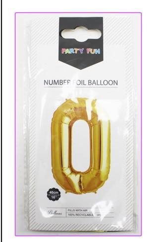 Foil Number Balloon 16 No.0, Golden