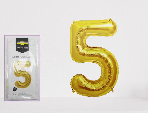 Foil Number Balloon 16 No.5, Golden