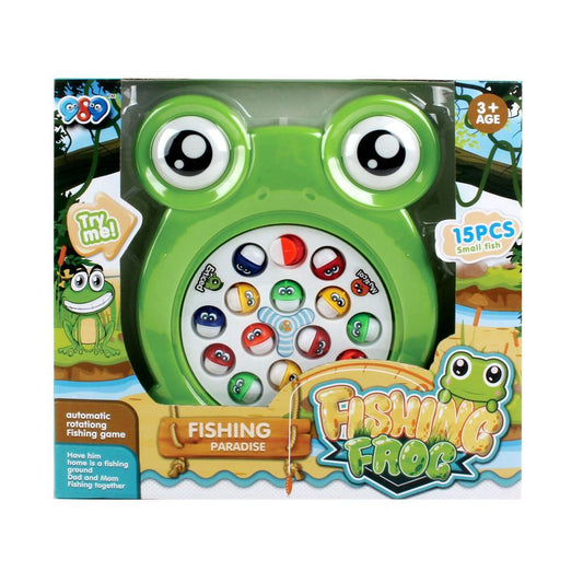 Automatic Rotating Fishing Frog Game Set - 15 Small Fish Included - Fishing Paradise in Assorted Col