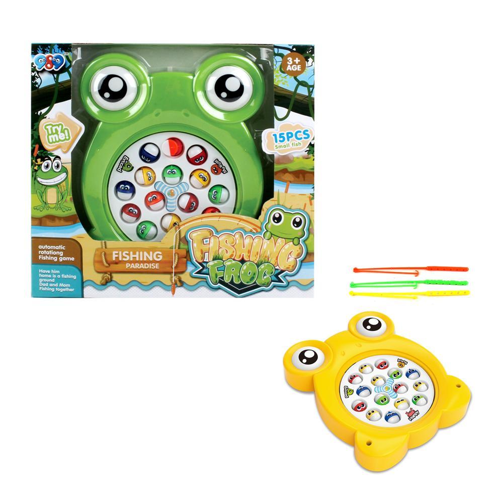 Automatic Rotating Fishing Frog Game Set - 15 Small Fish Included - Fishing Paradise in Assorted Col