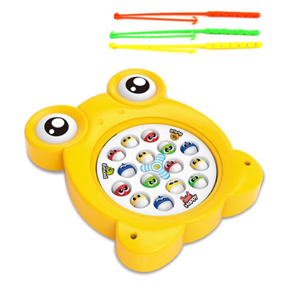 Automatic Rotating Fishing Frog Game Set - 15 Small Fish Included - Fishing Paradise in Assorted Col